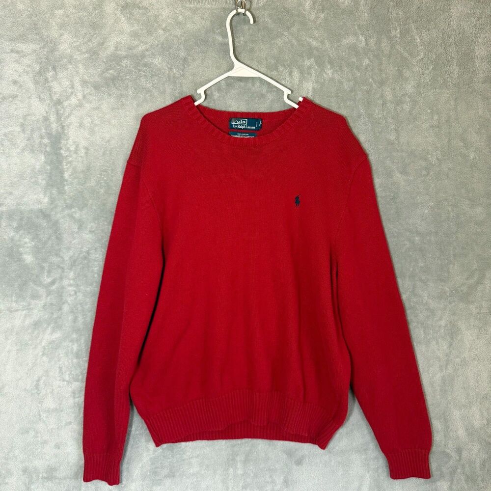Polo Ralph Lauren Men's XL Red 100% Cotton Crewneck Sweater Preppy Classic